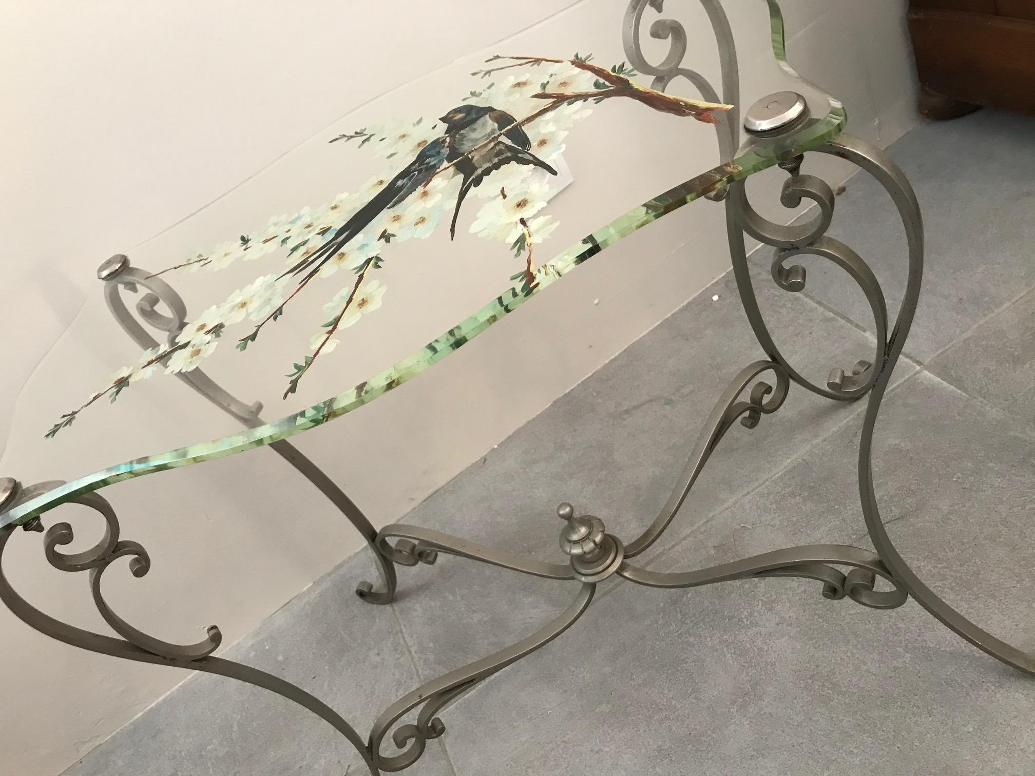 20th Century French Painted Glass and Metal Coffee Table, 1950s 3