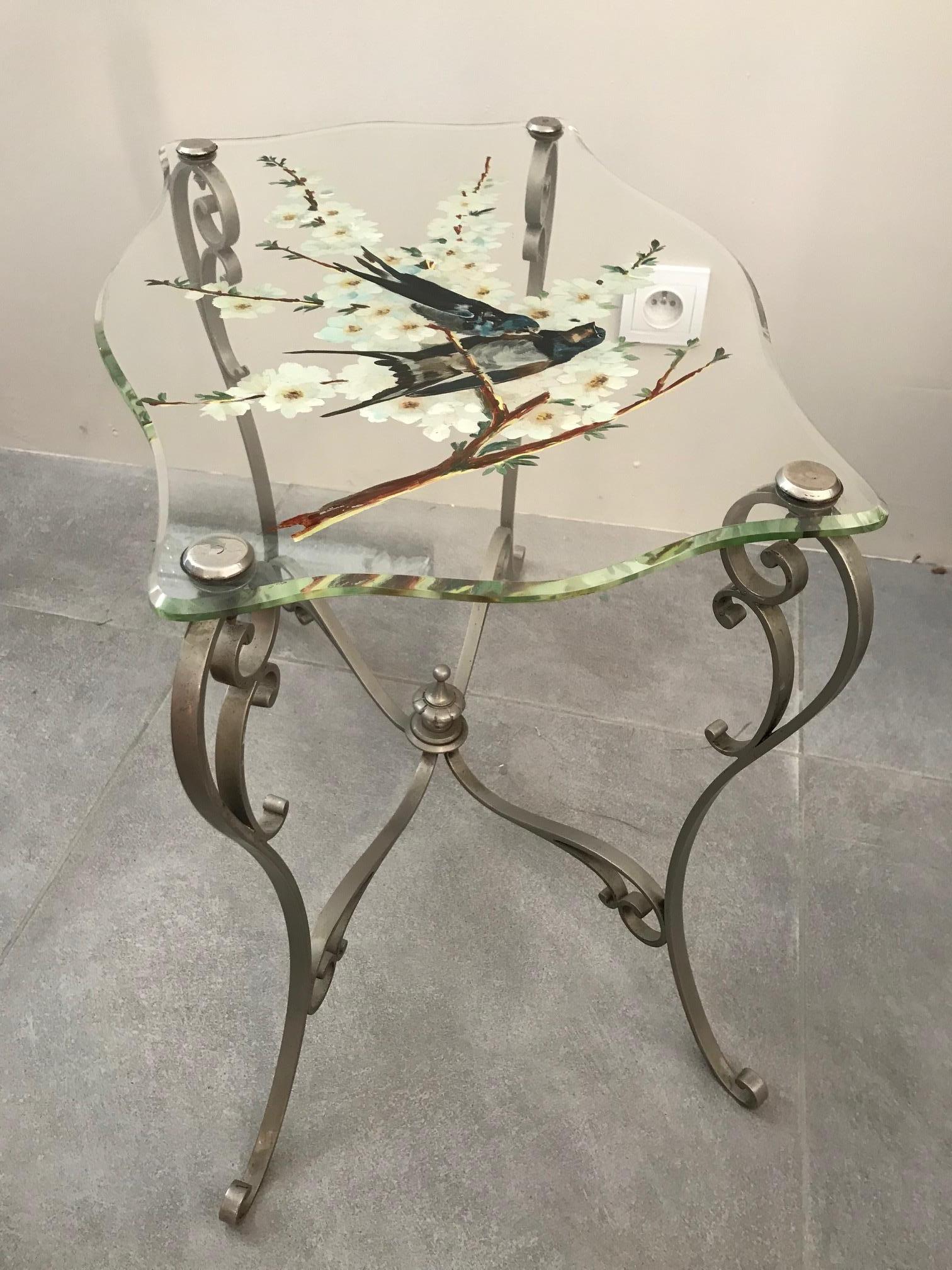 20th Century French Painted Glass and Metal Coffee Table, 1950s 4