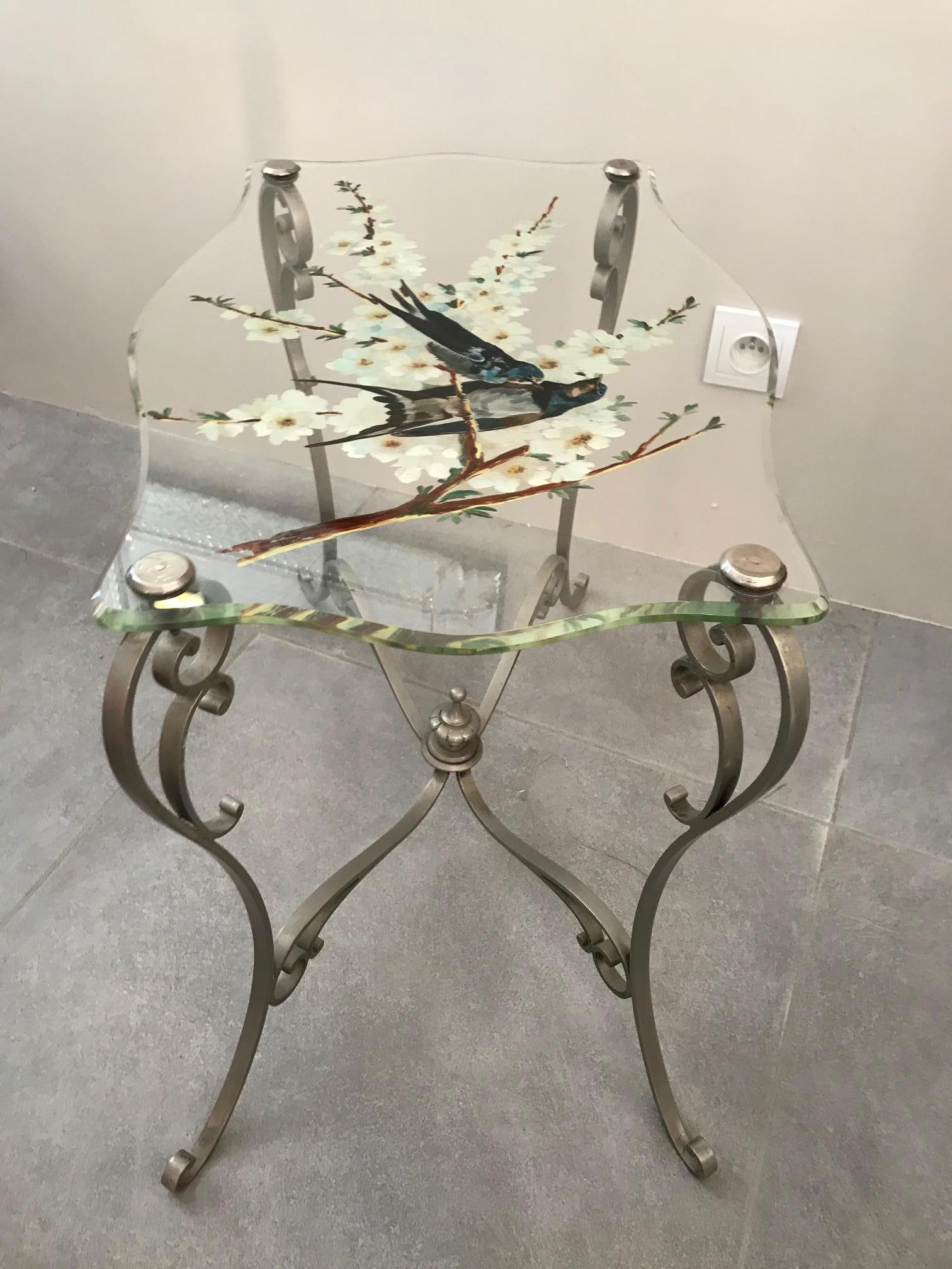 20th Century French Painted Glass and Metal Coffee Table, 1950s 5
