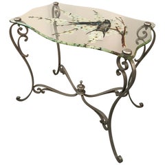 20th Century French Painted Glass and Metal Coffee Table, 1950s