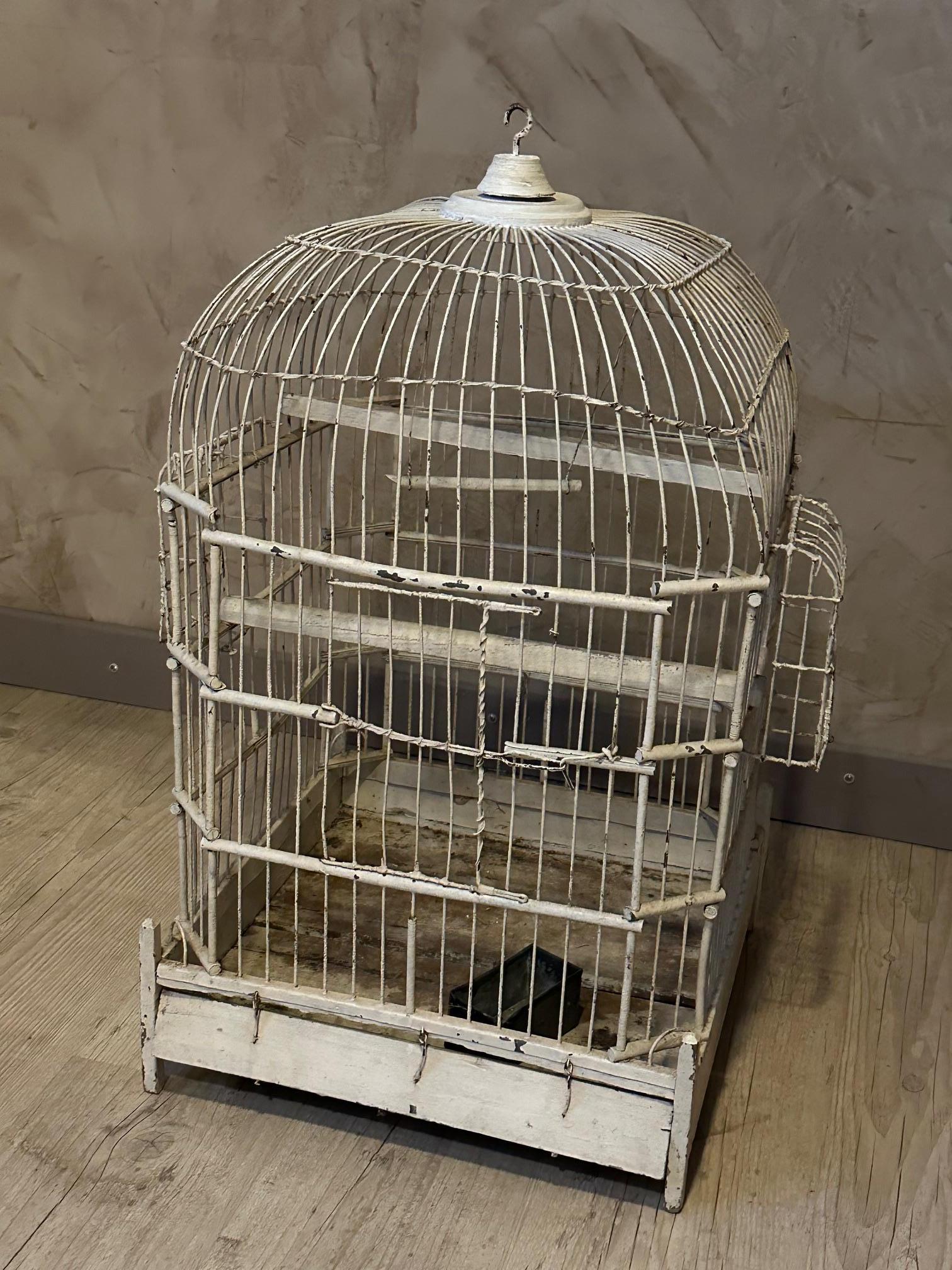 Französischer Vogelkäfig aus bemaltem Metall und Holz des 20. Jahrhunderts, 1920er Jahre im Angebot 1