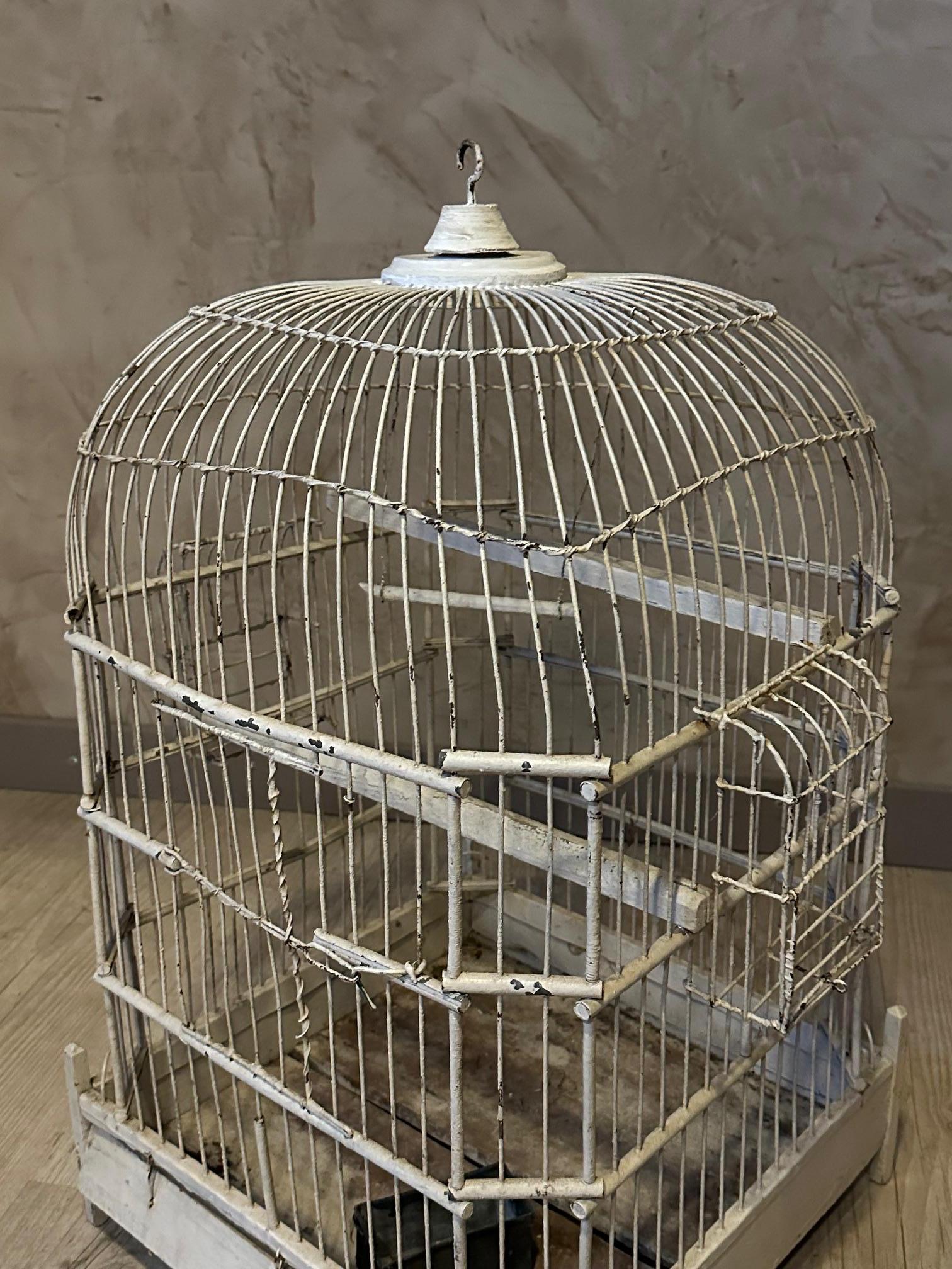 Französischer Vogelkäfig aus bemaltem Metall und Holz des 20. Jahrhunderts, 1920er Jahre im Angebot 2