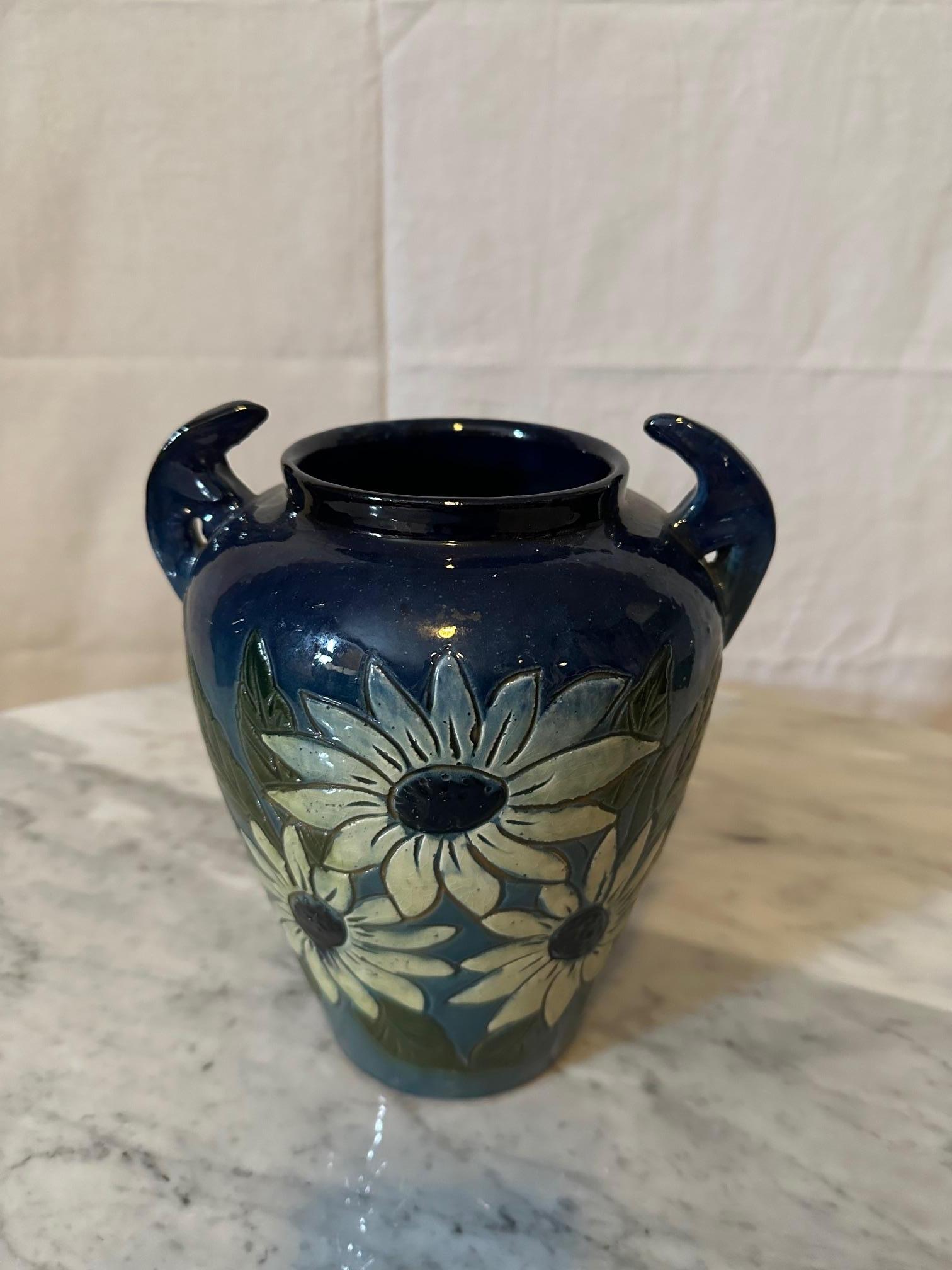 20th century French Painted Terracotta Fauquet Vase, 1940s In Good Condition For Sale In LEGNY, FR
