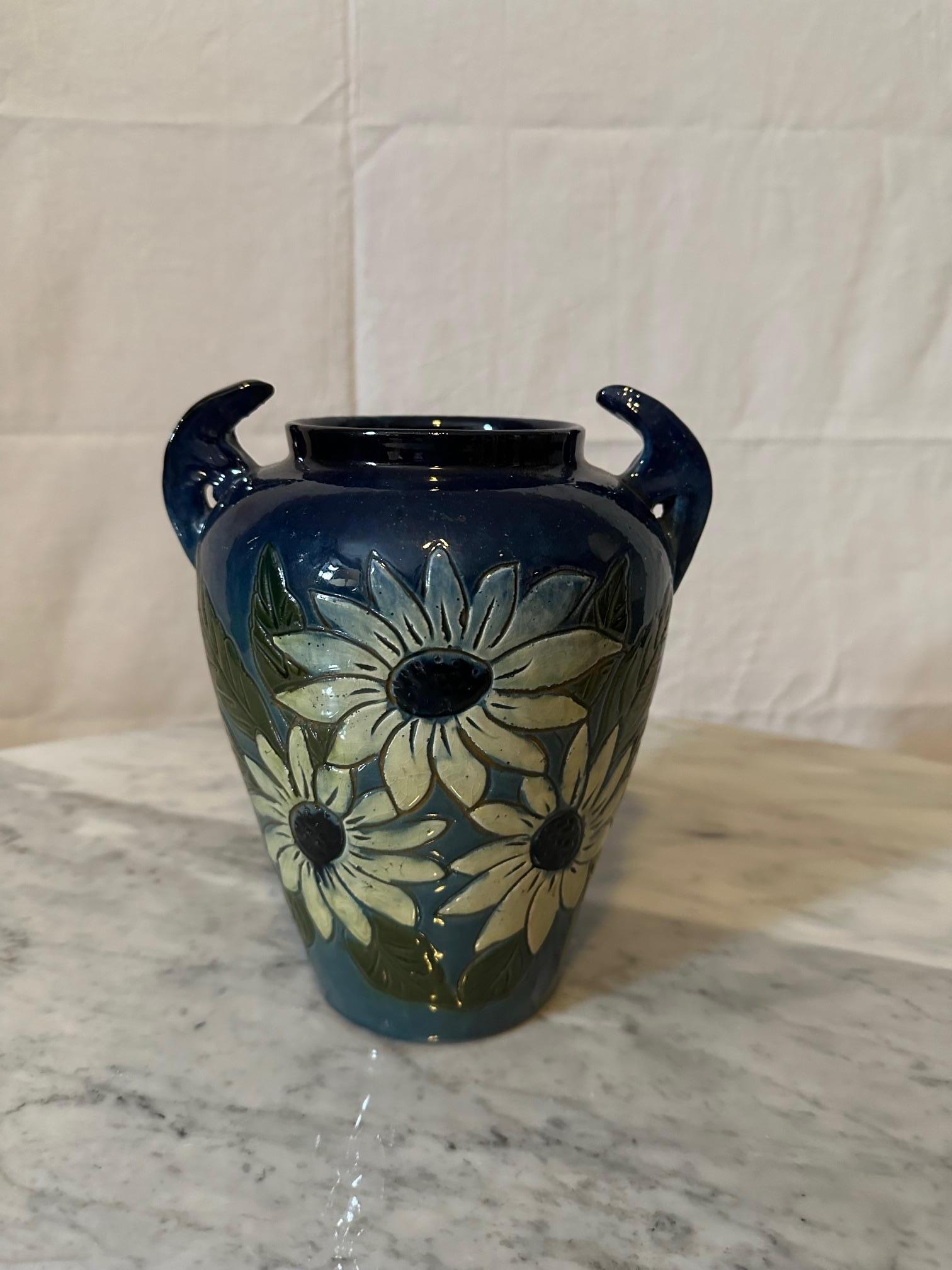 Mid-20th Century 20th century French Painted Terracotta Fauquet Vase, 1940s For Sale