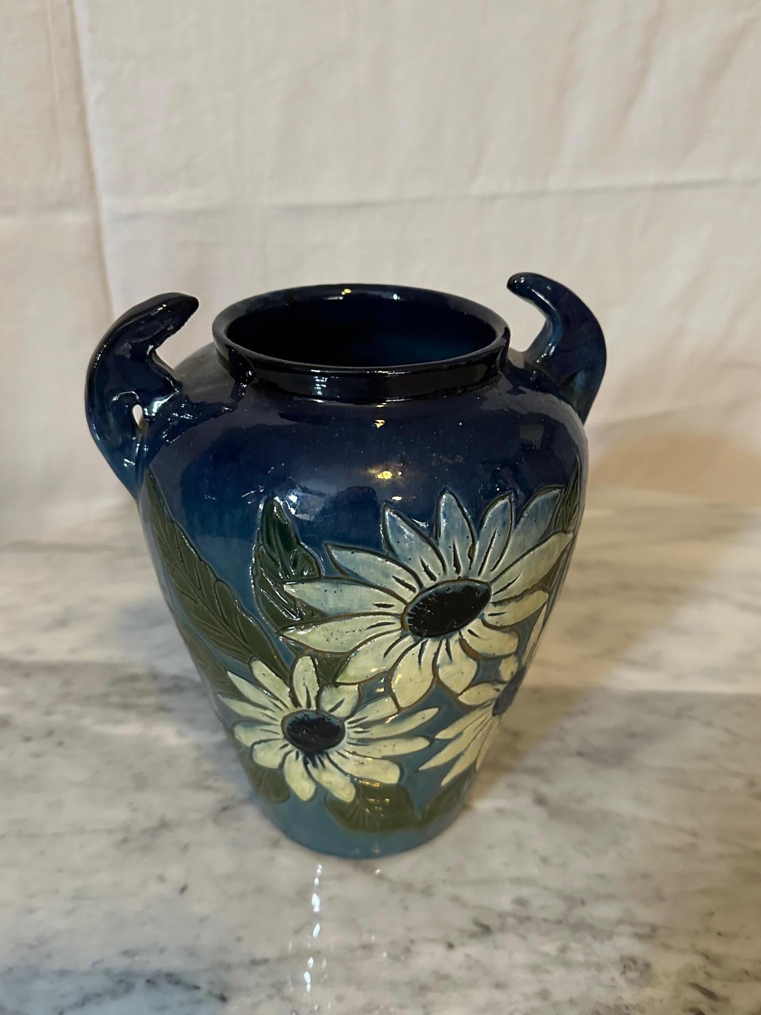 20th century French Painted Terracotta Fauquet Vase, 1940s For Sale 1