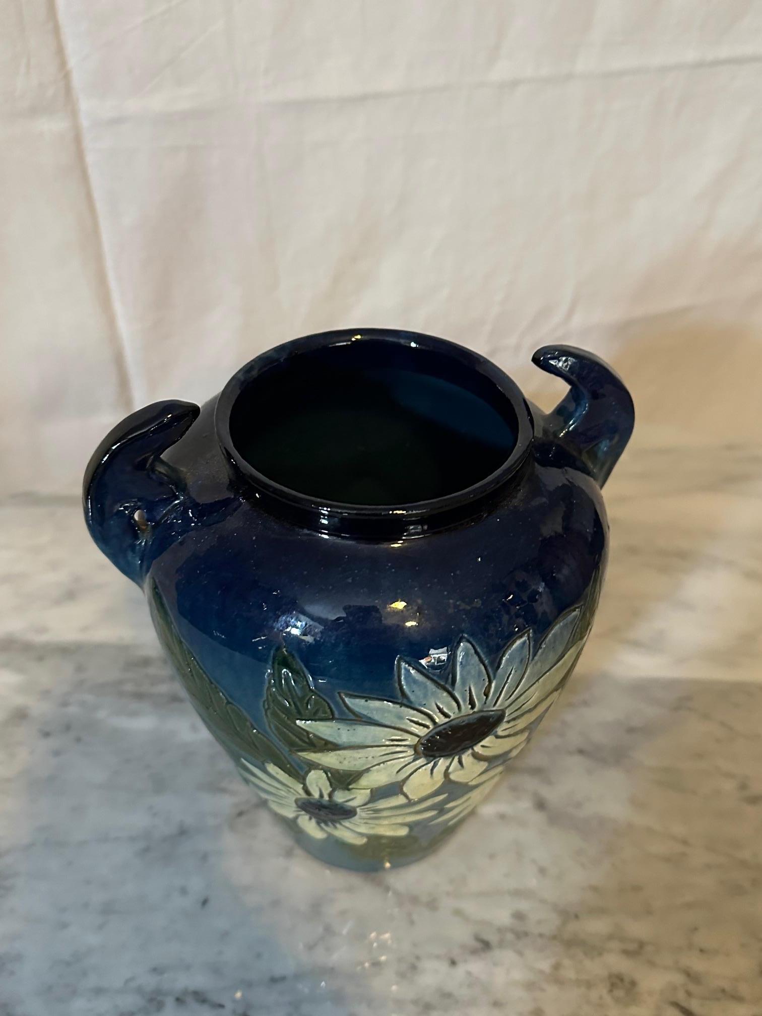 20th century French Painted Terracotta Fauquet Vase, 1940s For Sale 2