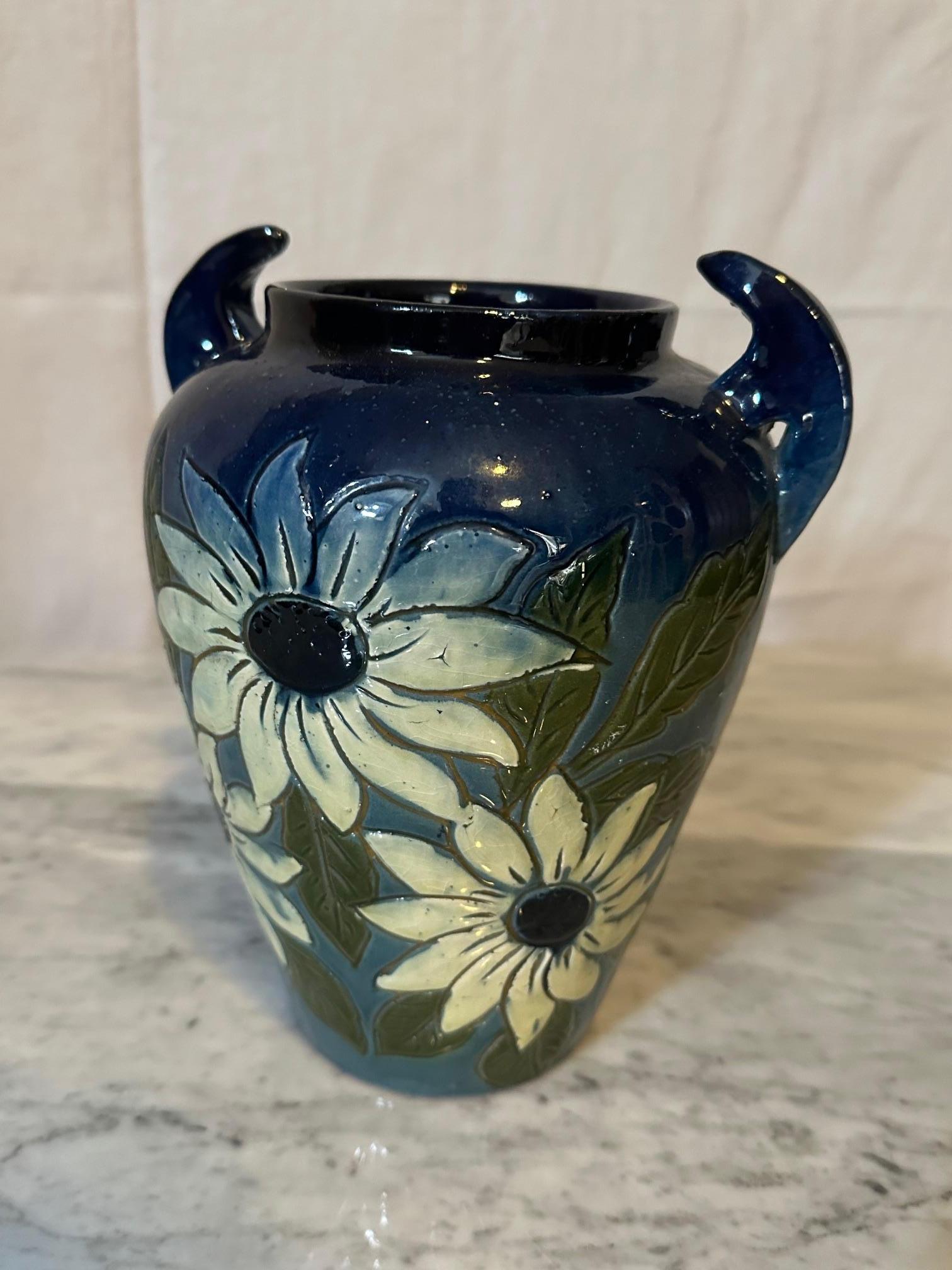 20th century French Painted Terracotta Fauquet Vase, 1940s For Sale 5