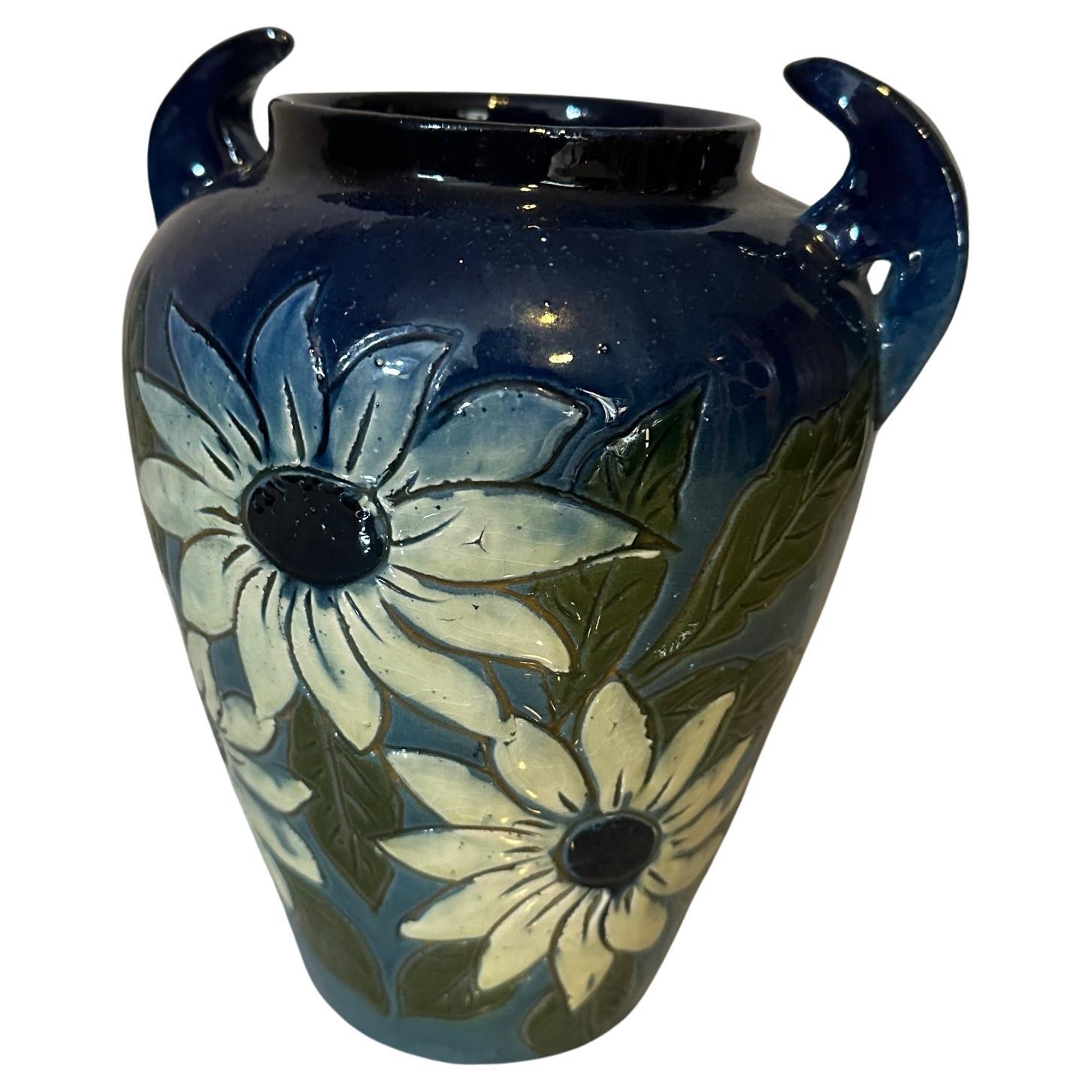 20th century French Painted Terracotta Fauquet Vase, 1940s For Sale