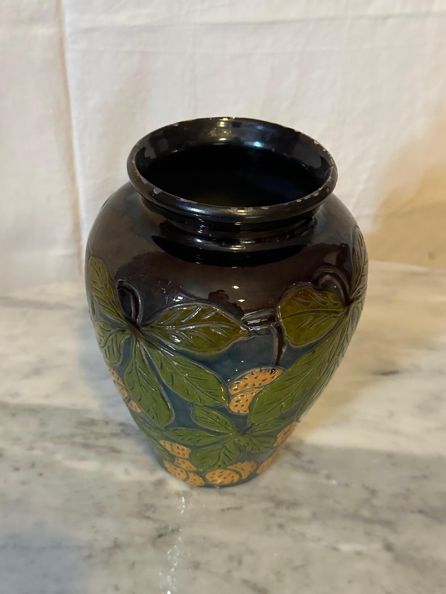 Mid-20th Century 20th century French Painted Terracotta Fauquet Vase For Sale