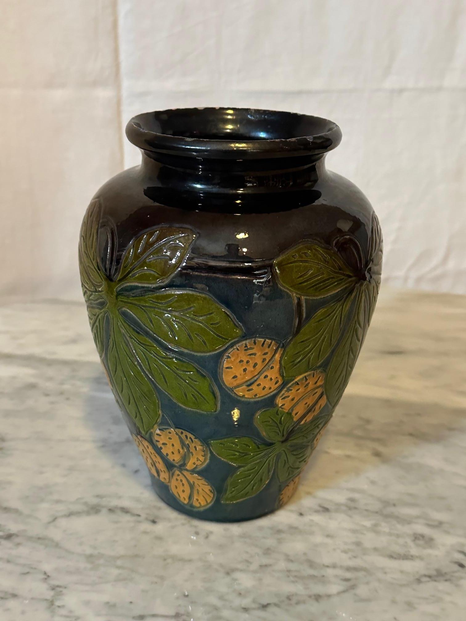 20th century French Painted Terracotta Fauquet Vase For Sale 1