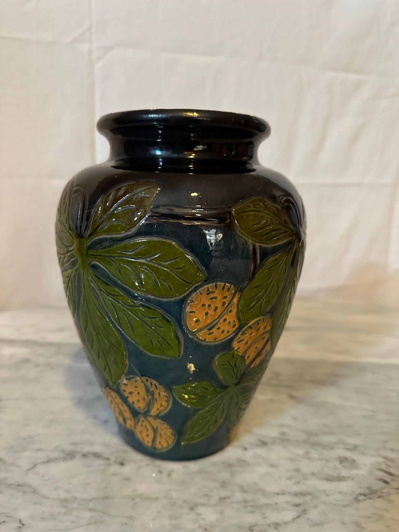 20th century French Painted Terracotta Fauquet Vase For Sale 2