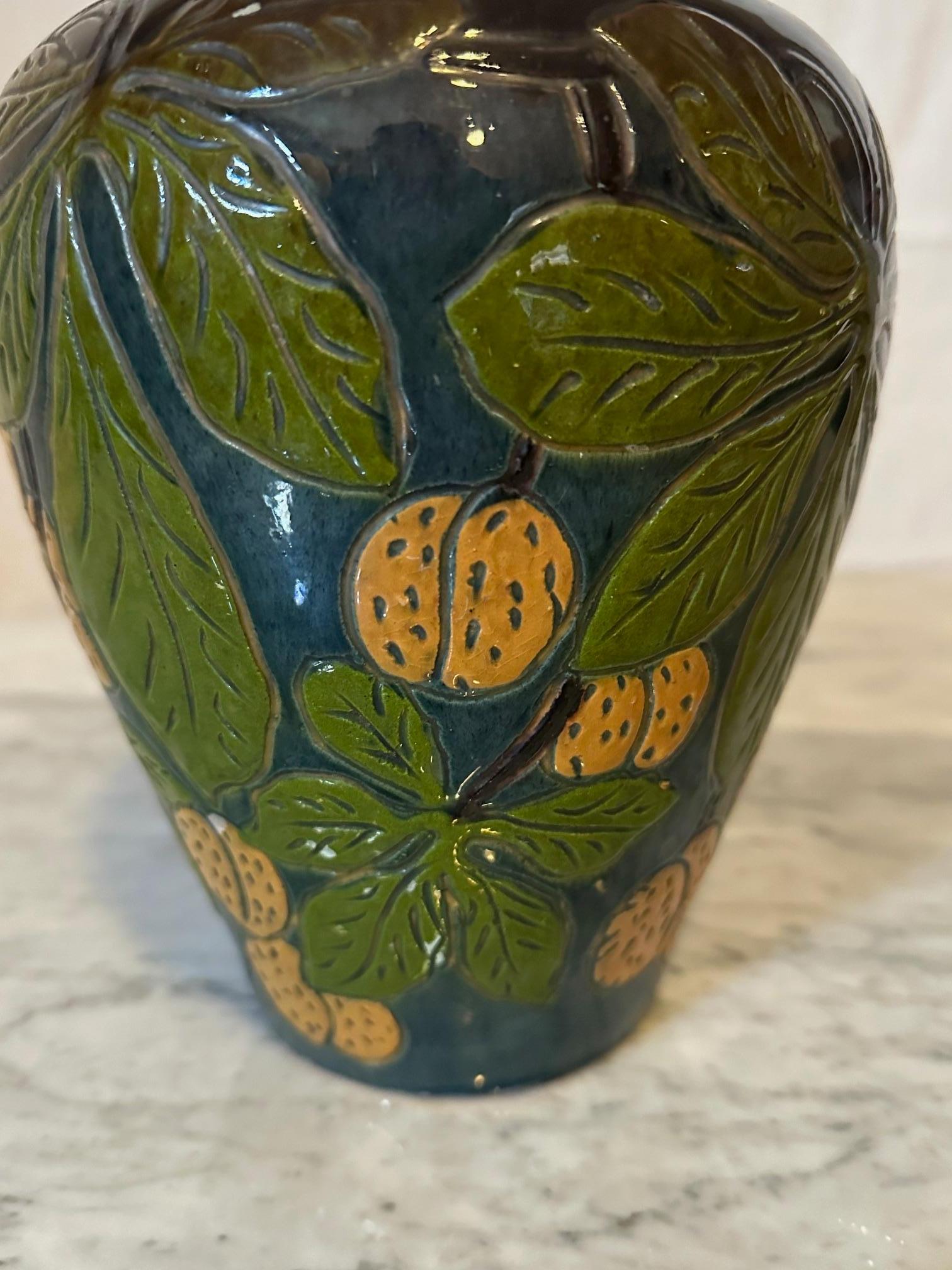 20th century French Painted Terracotta Fauquet Vase For Sale 3