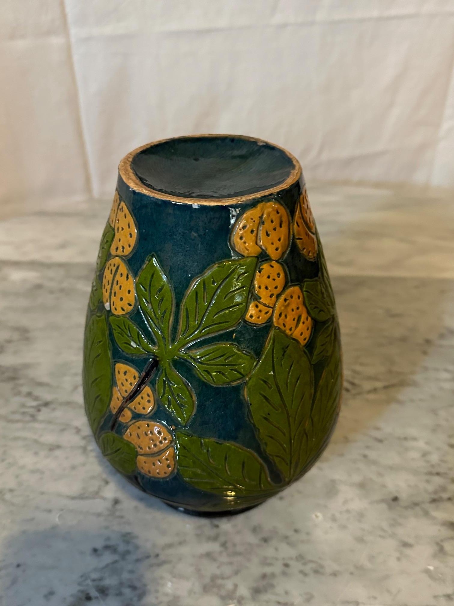 20th century French Painted Terracotta Fauquet Vase For Sale 5