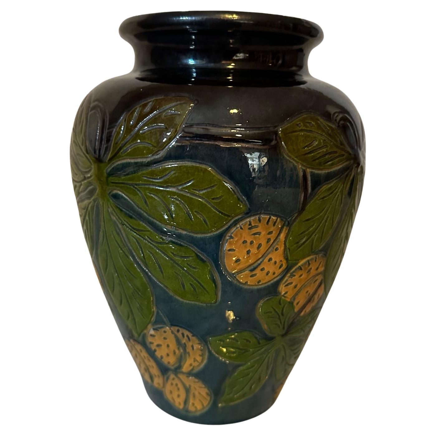 20th century French Painted Terracotta Fauquet Vase For Sale