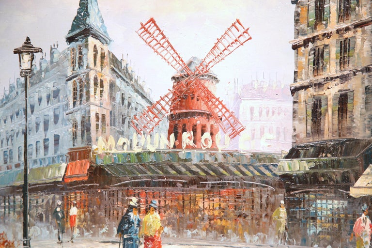 20th Century French Painting "Le Moulin Rouge" in Antique Frame Signed