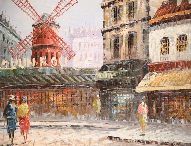 20th Century French Painting "Le Moulin Rouge" in Antique Frame Signed
