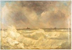 Pintura francesa del siglo XX Óleo sobre lienzo "Paisaje marino salvaje" de Aquila