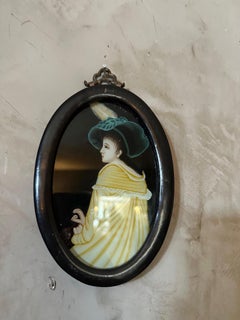 20th century French Painting on Glass with oval Frame, 1930s