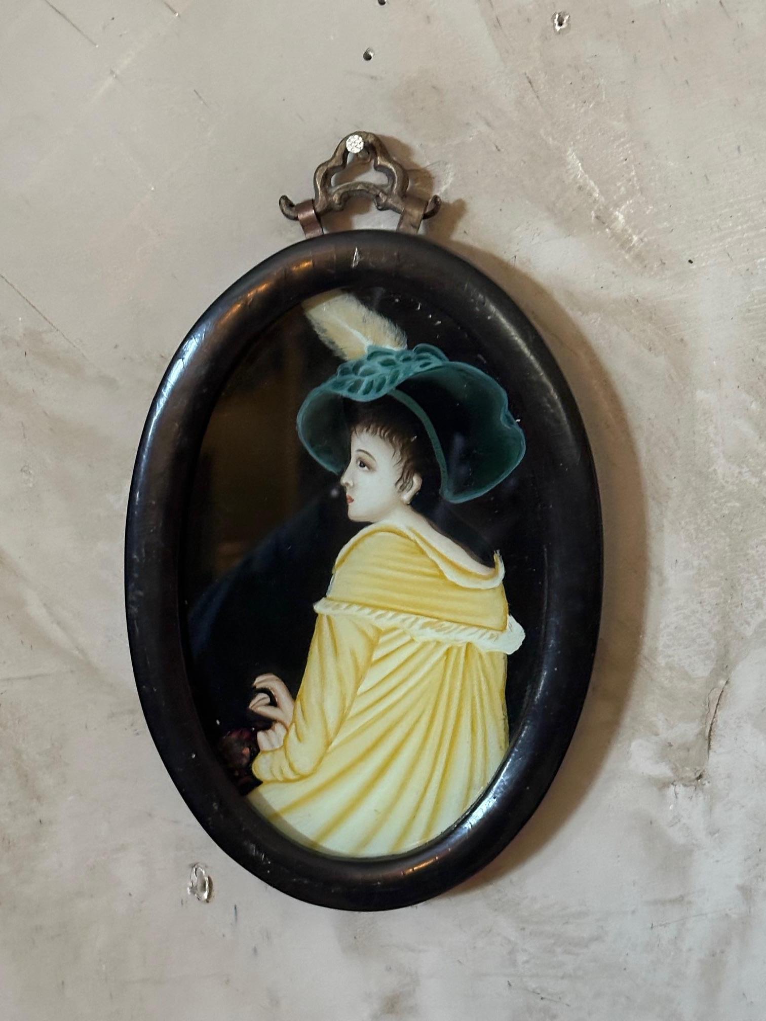 Mid-20th Century 20th century French Painting on Glass with oval Frame, 1930s For Sale