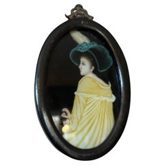 20th century French Painting on Glass with oval Frame, 1930s