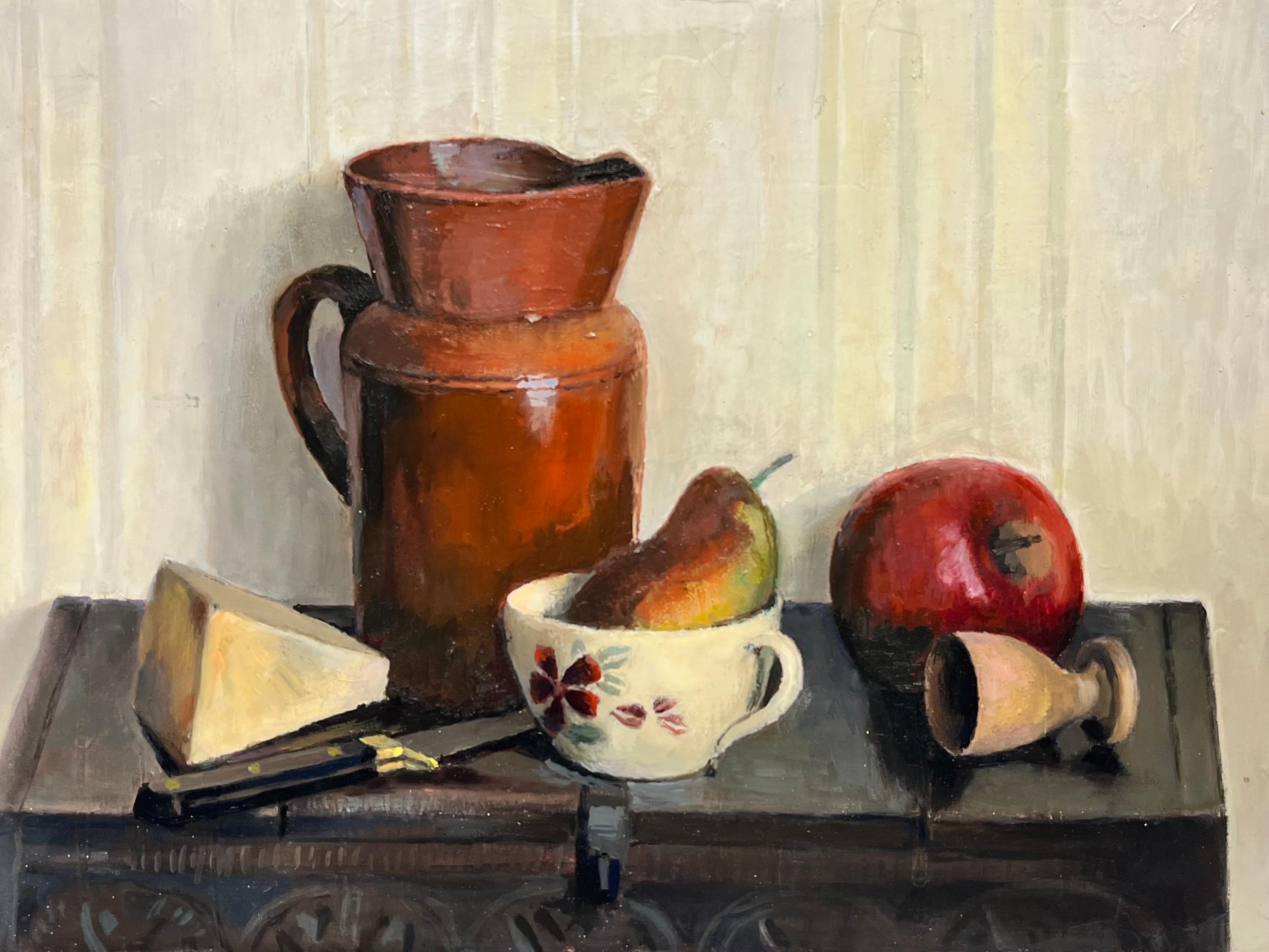 Fine French Still Life Interior Scene Fruit & Table Top Items, Beautiful Details - Painting by 20th Century French