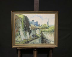 French Impressionist Paris River Walk Oil Painting Signed Cityscape 1970s