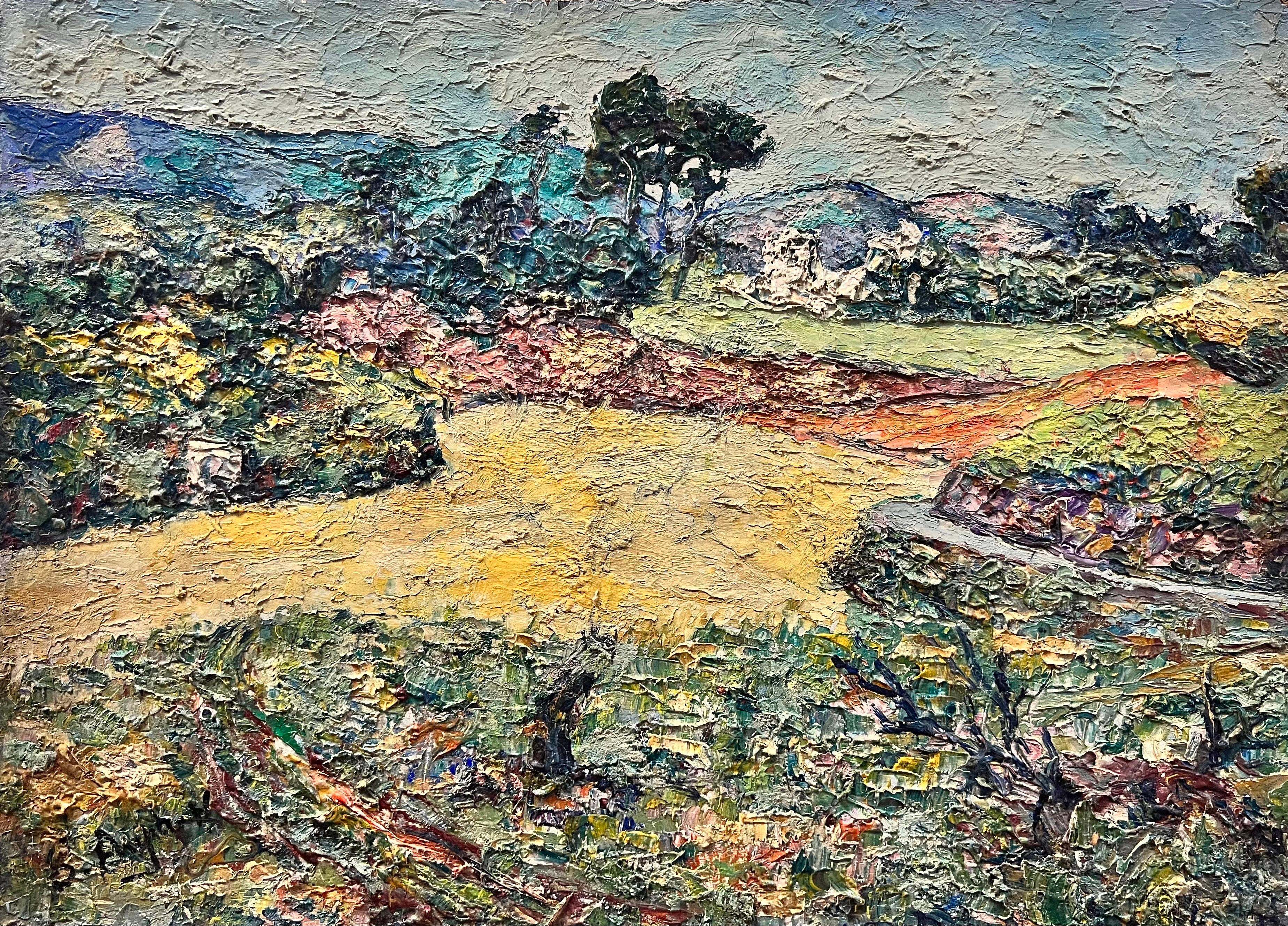 20th Century French Landscape Painting - Very Thickly Painted Oil Painting Provence Landscape Post-Impressionist Signed