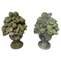 20th Century French Pair of Antique Cast Stone Bouquet, 1940s