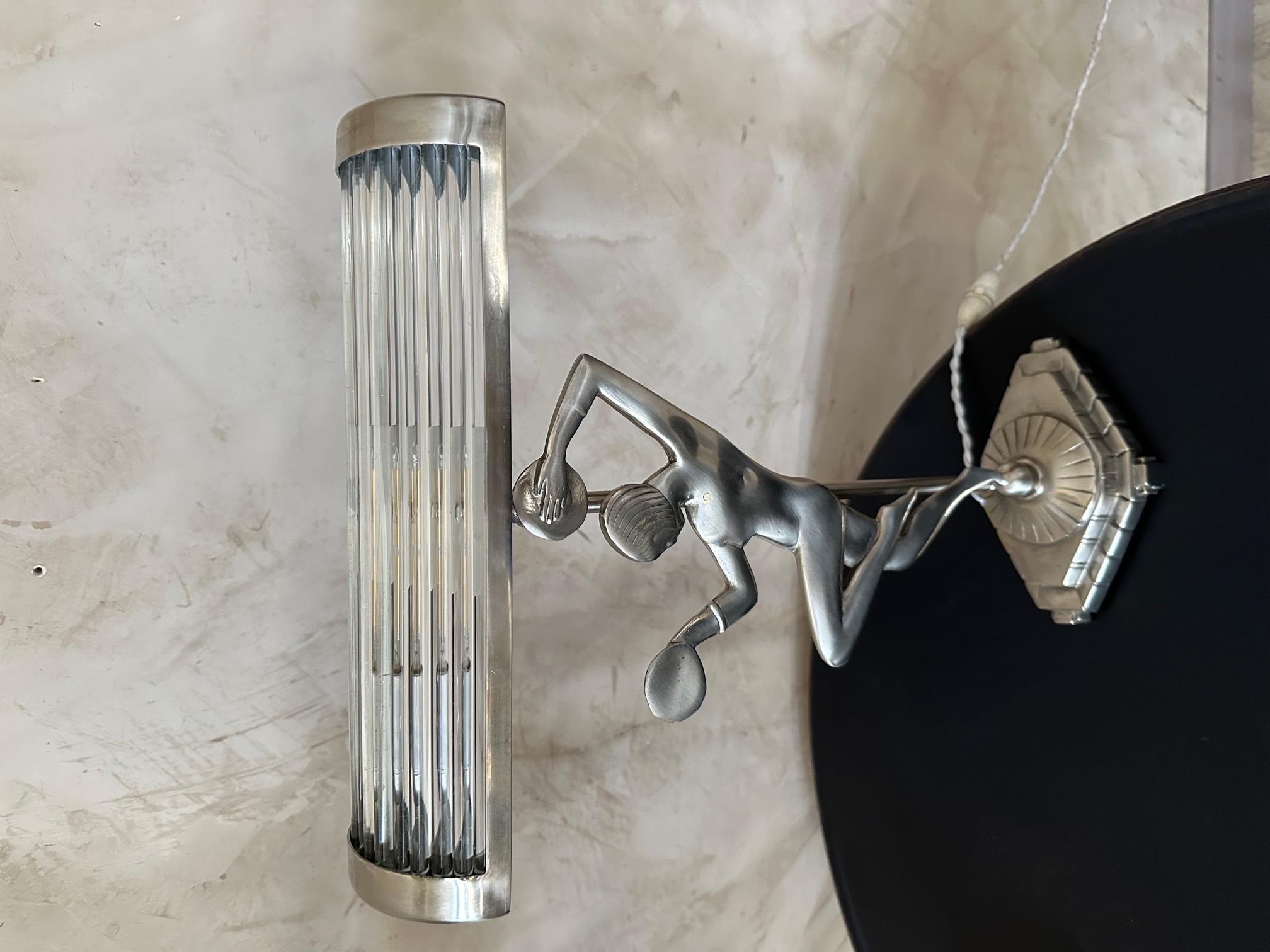 Mid-20th Century 20th century French Pair of Art deco Chromed Metal Table Lamp, 1930s For Sale