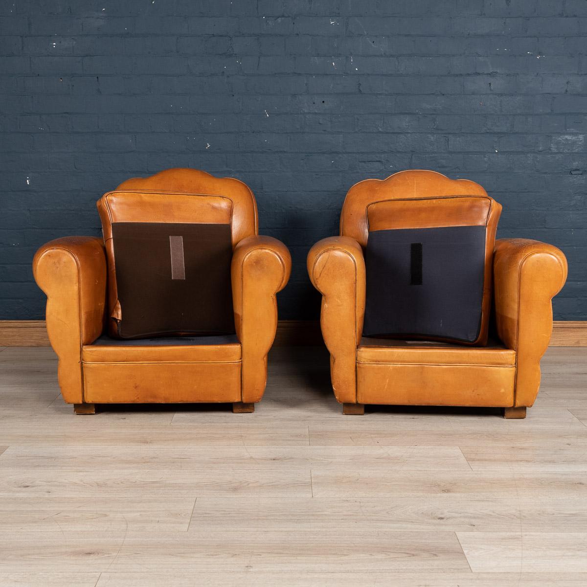 20th Century French Pair of Art Deco Style Leather Club Chairs, circa 1980 3