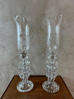 20th century French Pair of Baccarat Crystal Candelabras, 1950s