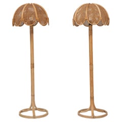 20th Century French Pair Of Bamboo Floor Lamps