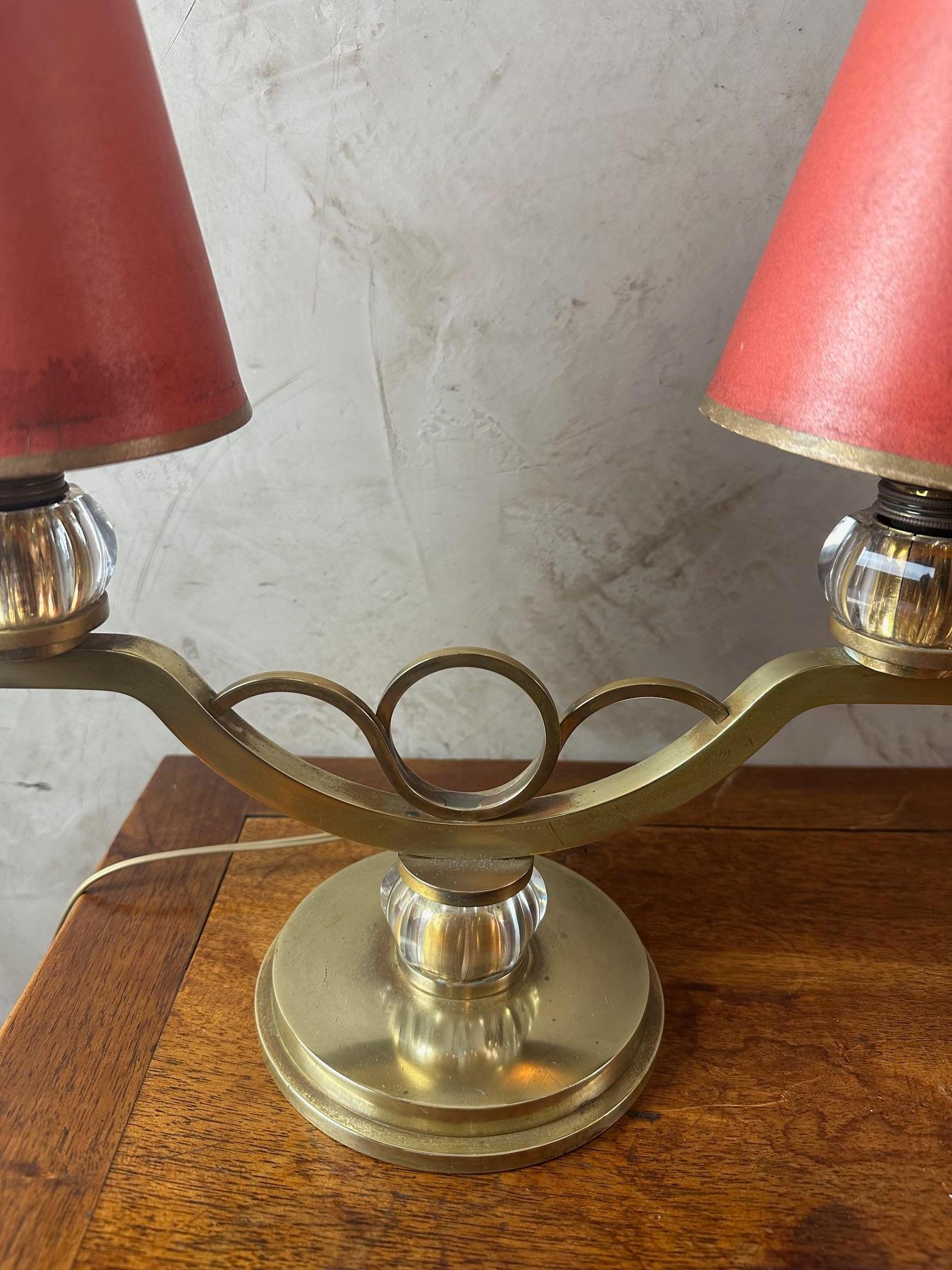 Paire de lampes de table en laiton et verre du 20e siècle, 1950 en vente 2