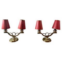 20th century French Pair of Brass and Glass Vintage Table Lamp, 1950s