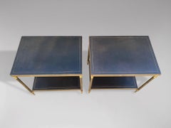20th Century French Pair of Brass and Leather Side Tables, 1960