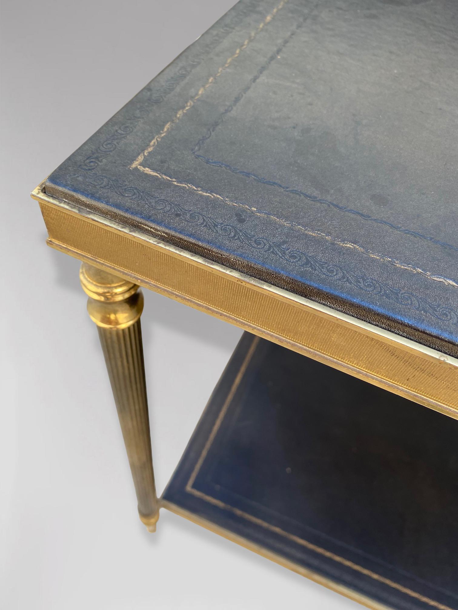 20th Century French Pair of Brass and Leather Side Tables, 1960 1