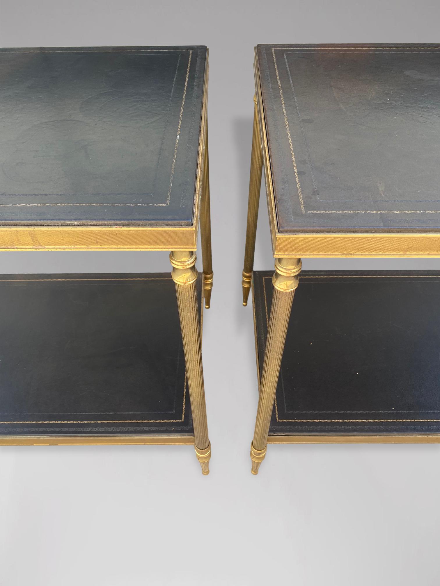20th Century French Pair of Brass and Leather Side Tables, 1960 2