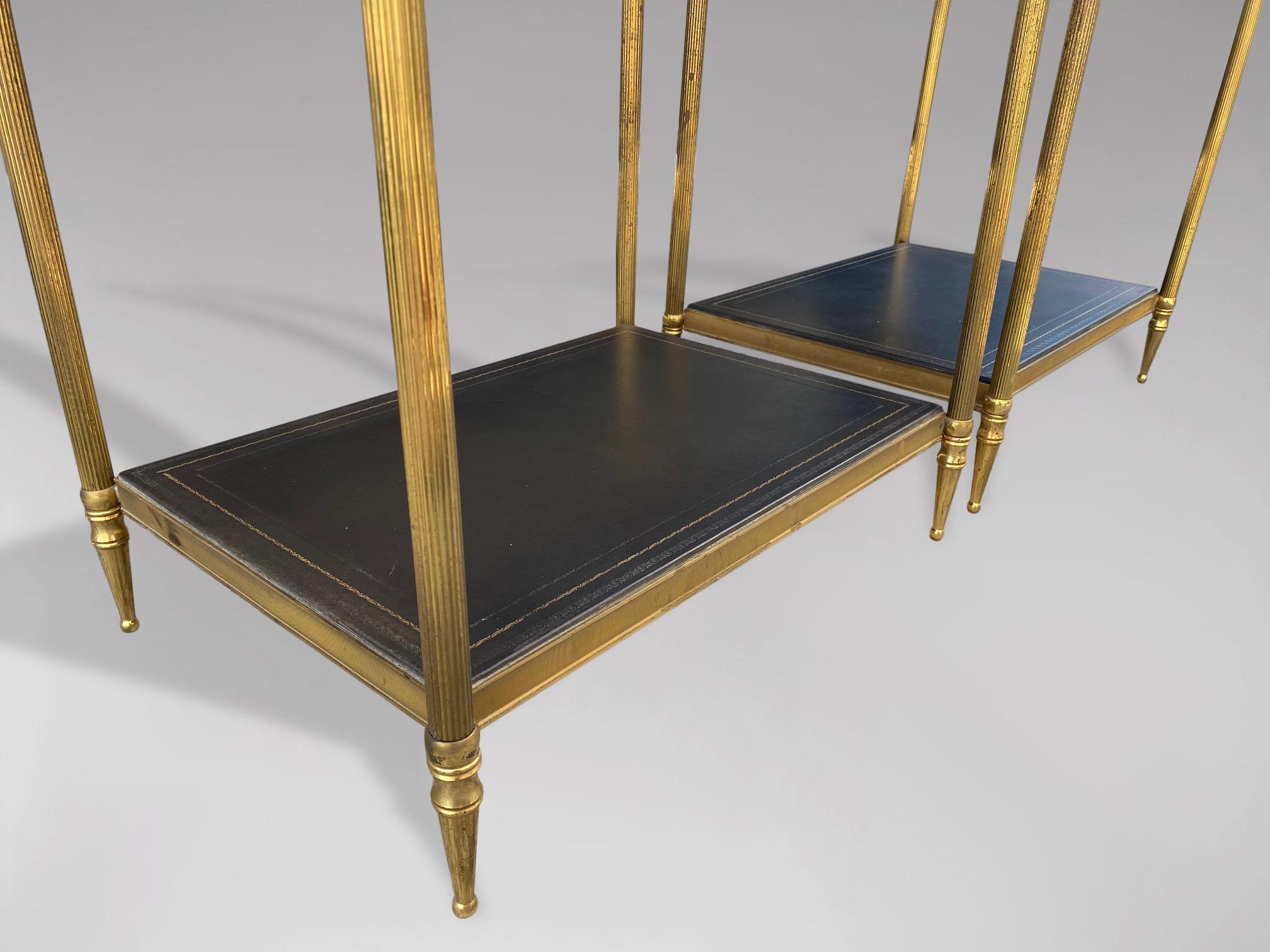 20th Century French Pair of Brass and Leather Side Tables, 1960 3