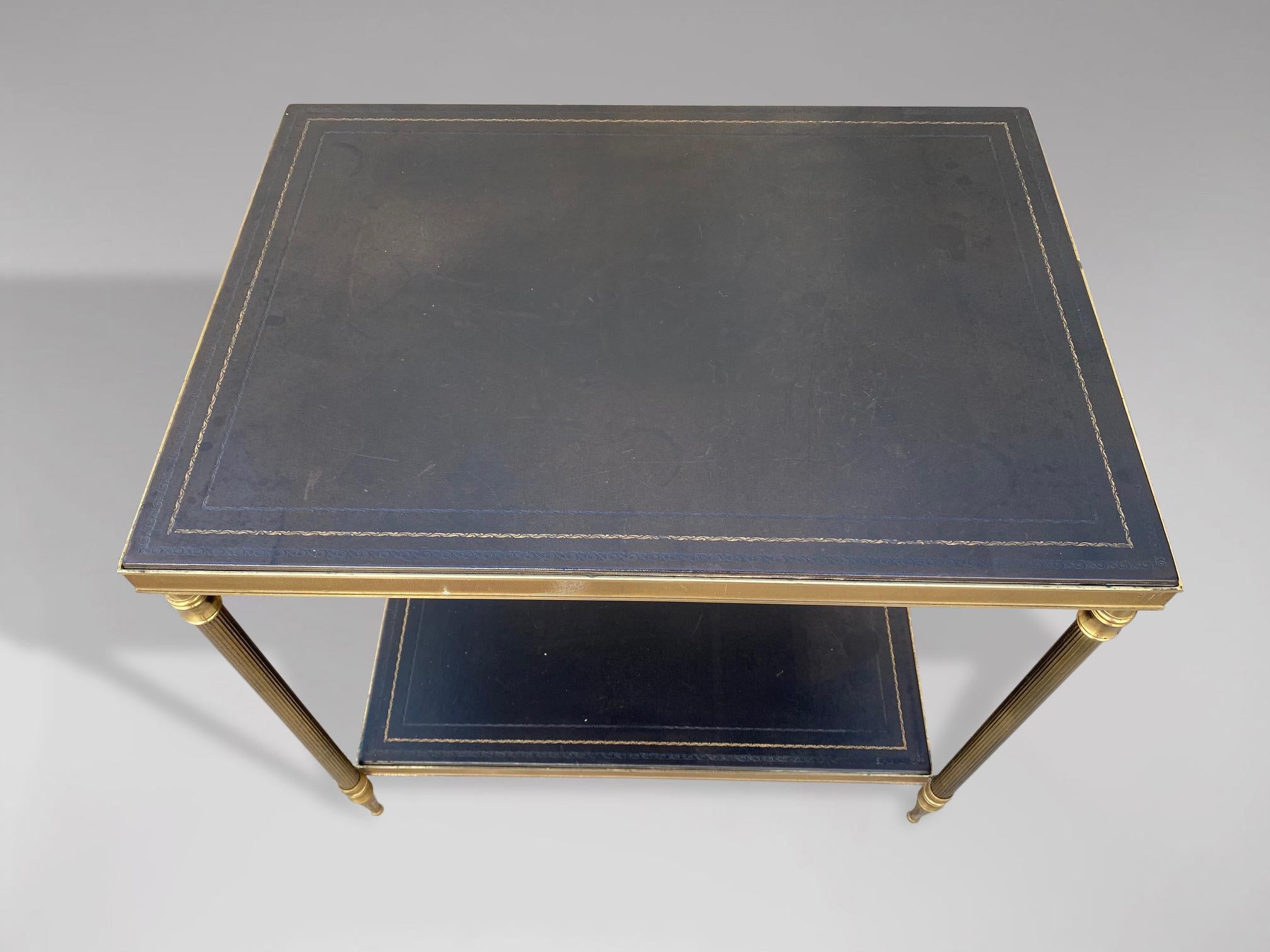 20th Century French Pair of Brass and Leather Side Tables, 1960 4