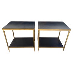 20th Century French Pair of Brass and Leather Side Tables, 1960
