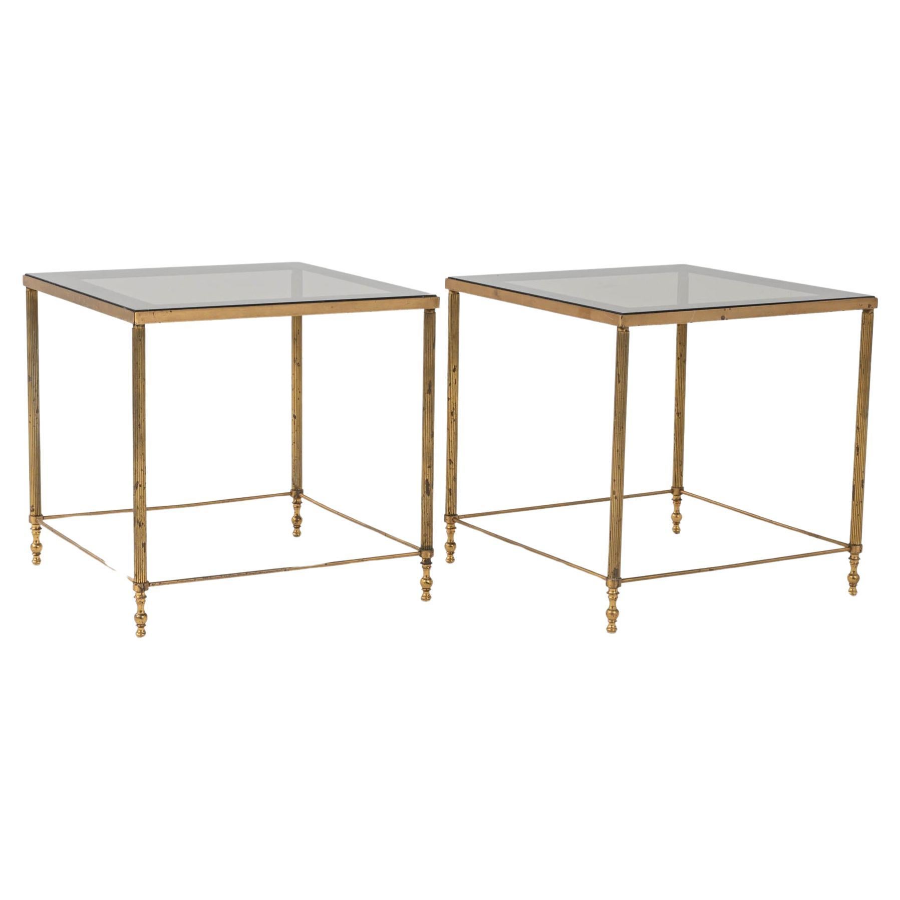 20th Century French Pair Of Brass Coffee Tables With Glass Tops By Maison Jansen