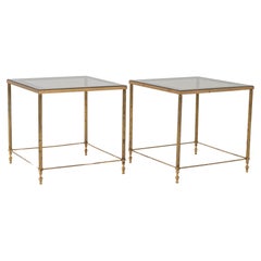 20th Century French Pair Of Brass Coffee Tables With Glass Tops By Maison Jansen