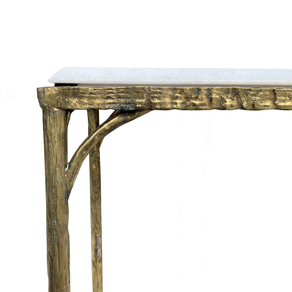 Marble 20th Century French Pair of Bronze Console Tables in the Style of Maison Baguès