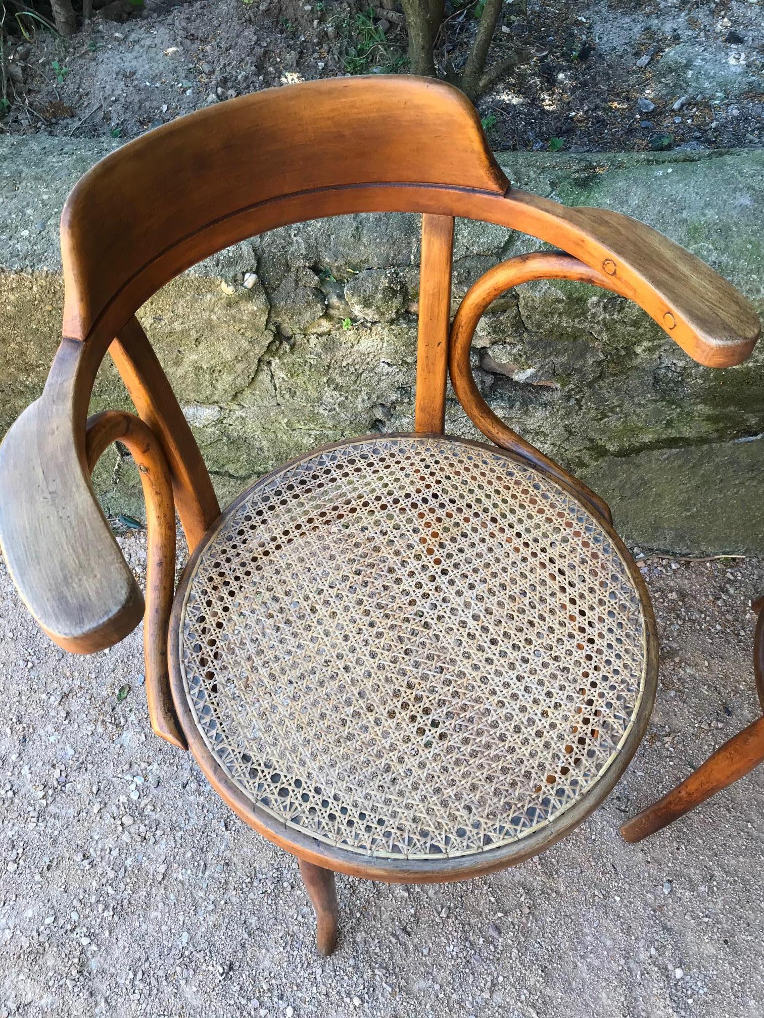 20th Century French Pair of Caned Desk Armchairs, 1900s For Sale 6