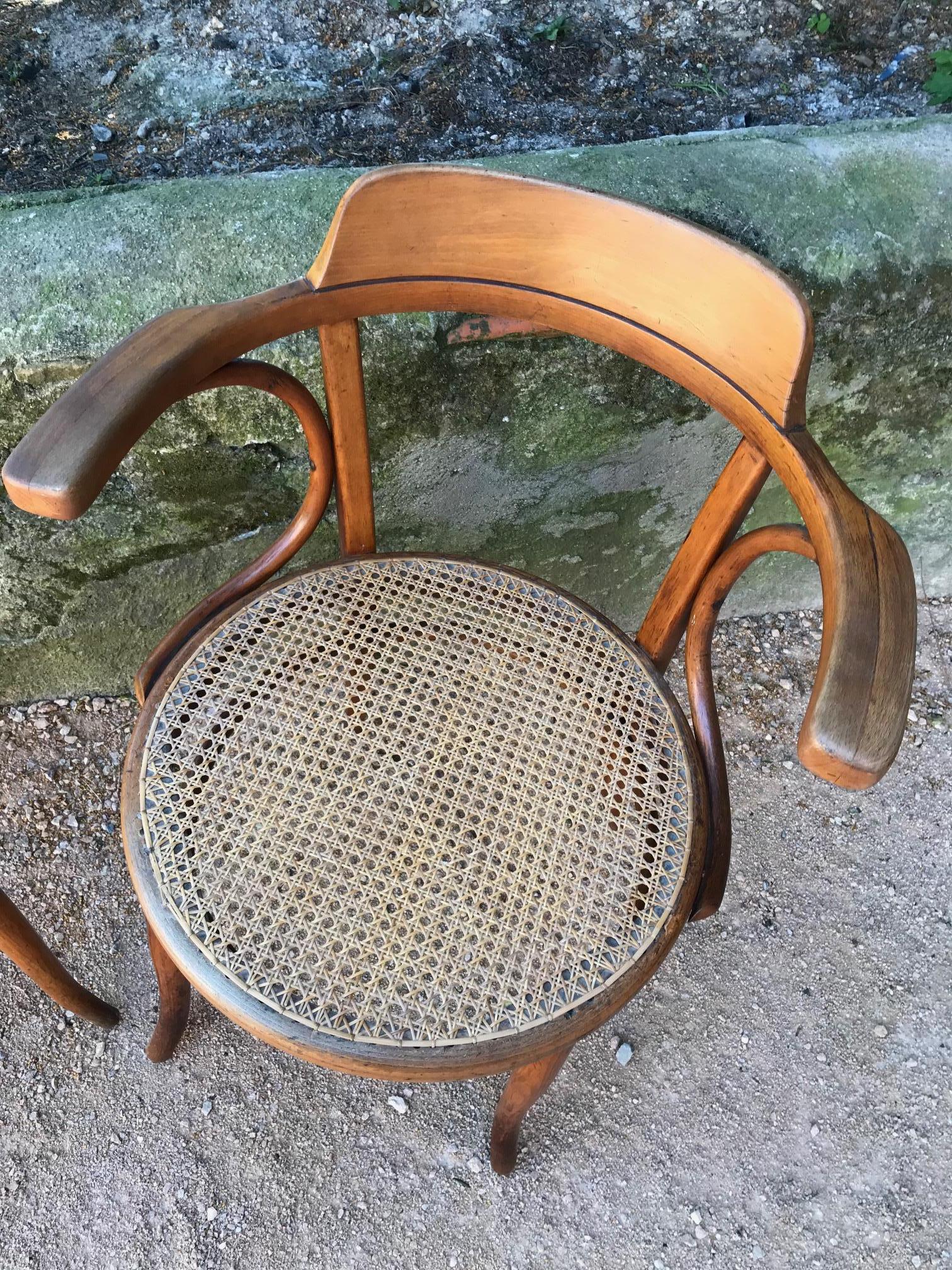 20th Century French Pair of Caned Desk Armchairs, 1900s For Sale 7