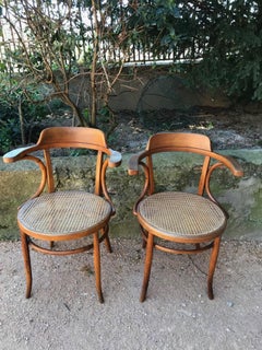 20th Century French Pair of Caned Desk Armchairs, 1900s