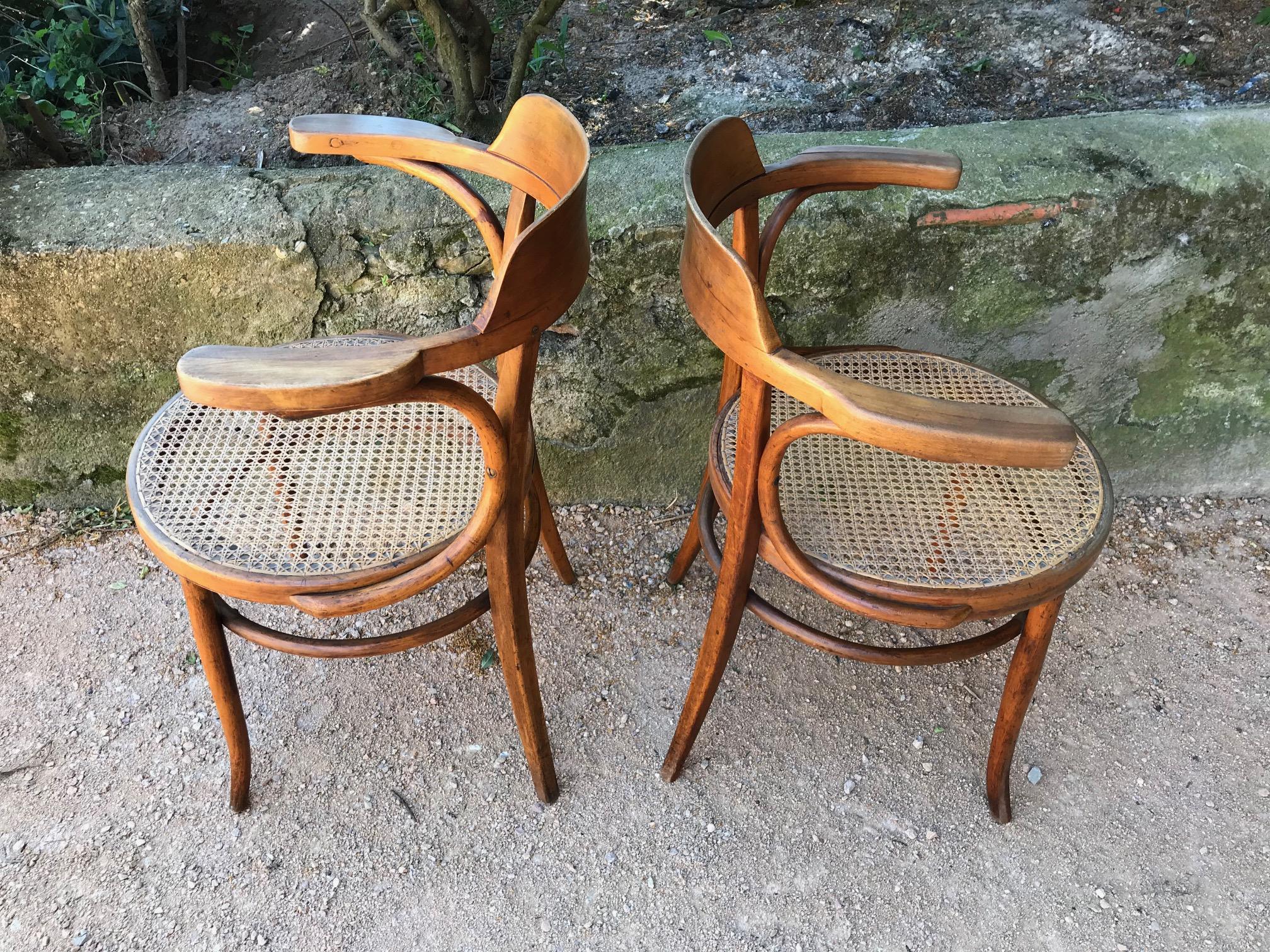 20th Century French Pair of Caned Desk Armchairs, 1900s For Sale 1