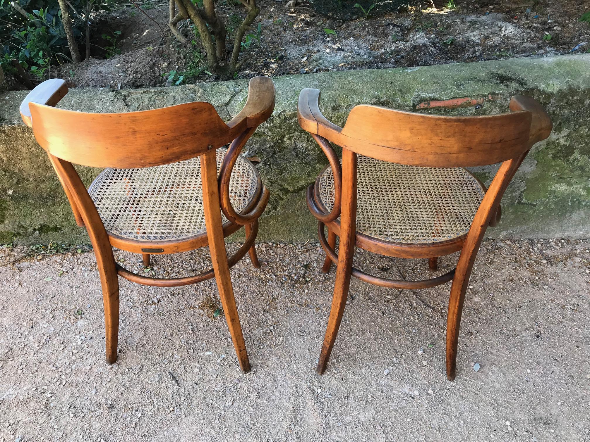 20th Century French Pair of Caned Desk Armchairs, 1900s For Sale 2