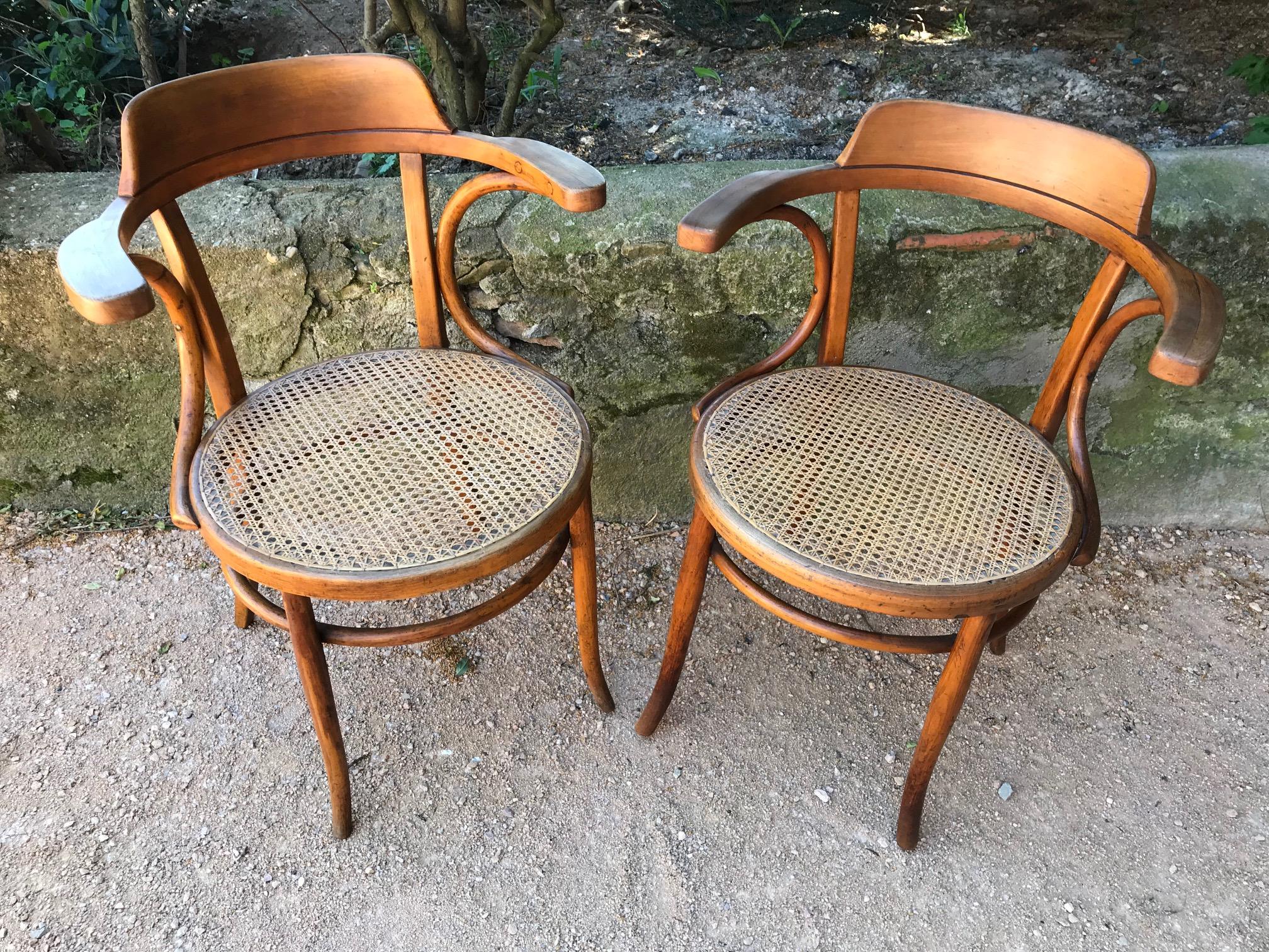 20th Century French Pair of Caned Desk Armchairs, 1900s For Sale 4