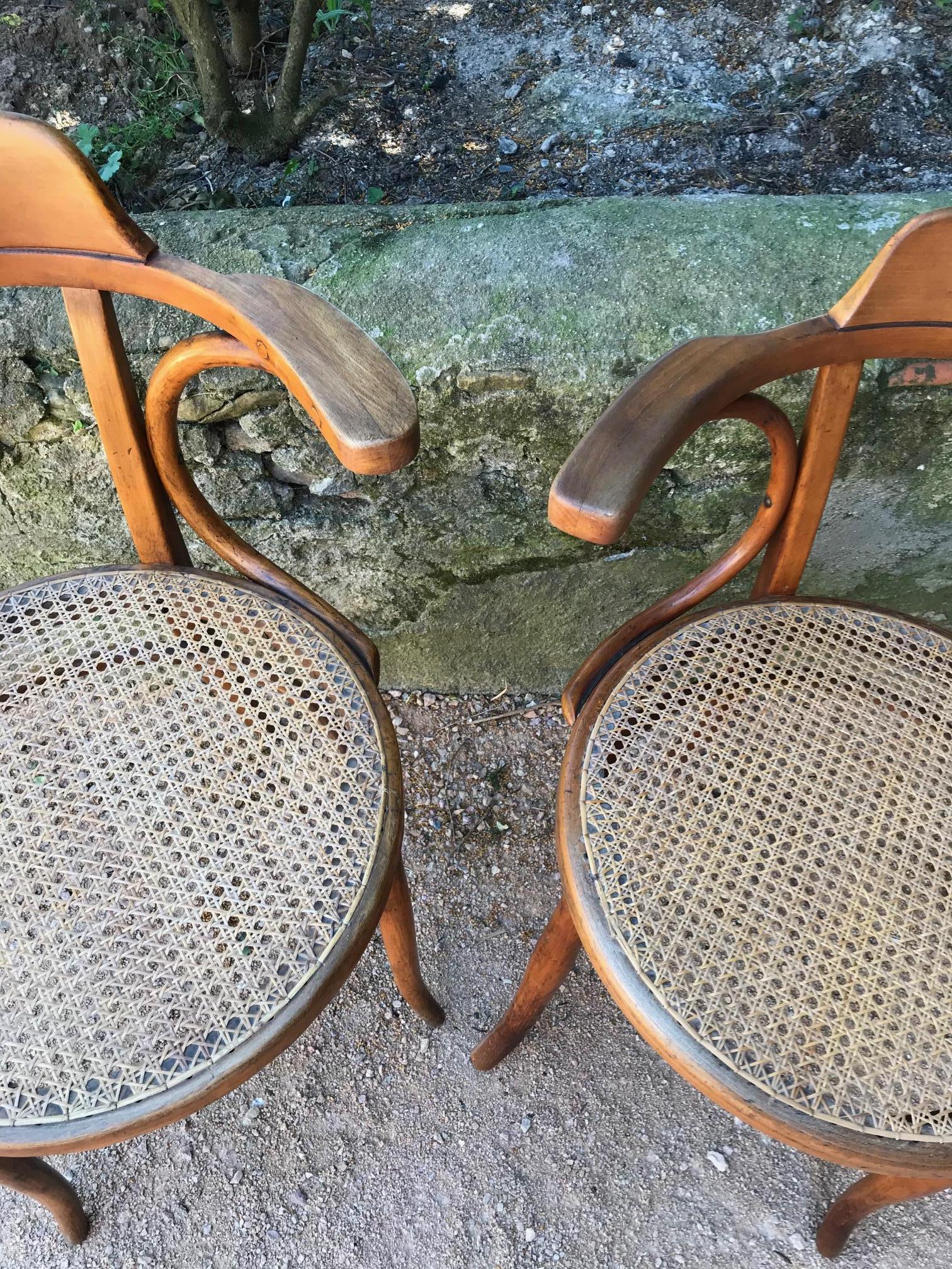 20th Century French Pair of Caned Desk Armchairs, 1900s For Sale 5